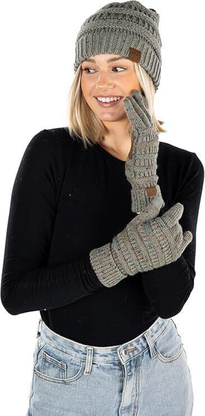 1169 Matching 2 Pk Beanie & Lined Gloves - Confetti Dove
